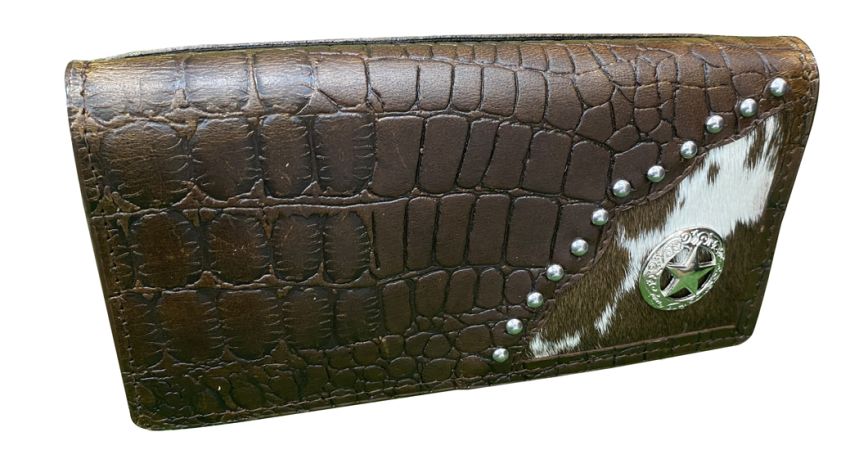 Brown Faux Alligator Hair on Cowhide Bi-fold Wallet #2